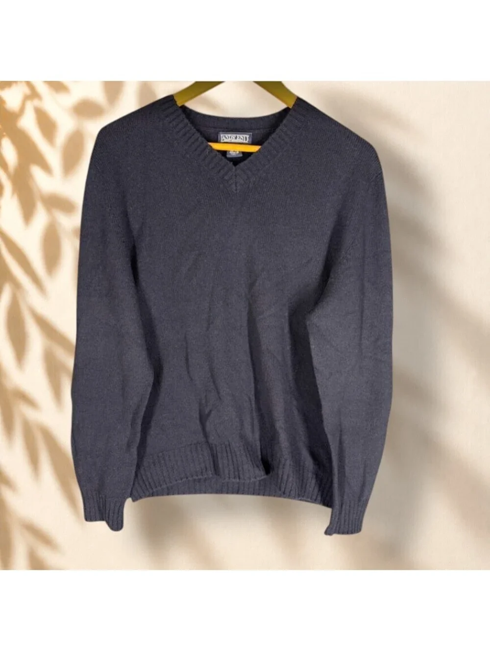 Lands' End Sweater Pullover Men M Medium Blue Knit V-Neck Long Sleeve Soft Cozy